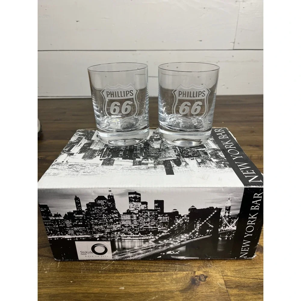 Stölzle Lausitz Phillips 66 Etched Whiskey Glasses New York Bar Set of 6 14.5oz